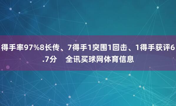 得手率97%8长传、7得手1突围1回击、1得手获评6.7分    全讯买球网体育信息