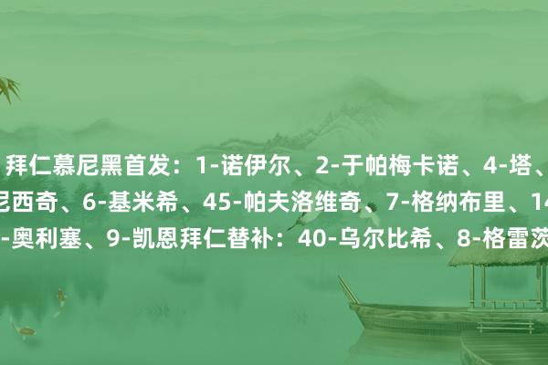 拜仁慕尼黑首发：1-诺伊尔、2-于帕梅卡诺、4-塔、19-戴维斯、44-斯坦尼西奇、6-基米希、45-帕夫洛维奇、7-格纳布里、14-路易斯·迪亚斯、17-奥利塞、9-凯恩拜仁替补：40-乌尔比希、8-格雷茨卡、10-穆西亚拉、11-杰克逊、20-比朔夫、21-伊藤洋辉、22-格雷罗、27-莱默尔、42-伦纳特·卡尔霍芬海姆首发：1-鲍曼、5-卡巴克、21-哈伊达里、25-阿克波古马、34-曹法尔、6-普勒梅尔、7-阿夫杜拉胡、22-普拉斯、27-克拉马里奇、11-阿斯拉尼、29-巴祖马纳·图雷霍芬海姆替补：37-卢卡·菲利普、15-金德里、45-凯尔文·弗里斯、10-达马尔、48-卢卡·杜里奇、49-瓦伦丁・拉西希、9-贝波、33-莫尔斯特德【赛前信息】    体育集锦