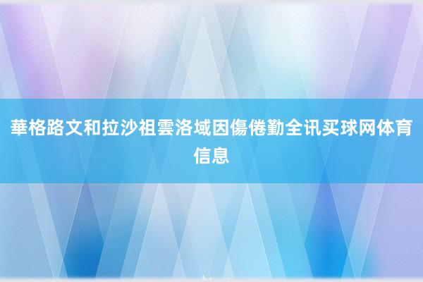 華格路文和拉沙祖雲洛域因傷倦勤全讯买球网体育信息