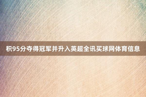 积95分夺得冠军并升入英超全讯买球网体育信息